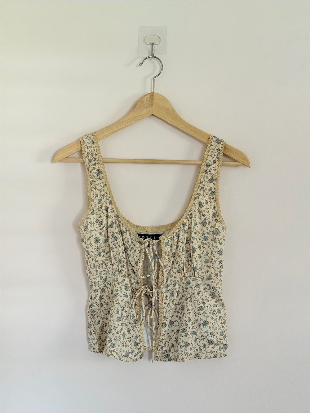 Cream Floral Lace-Up Tank Top
